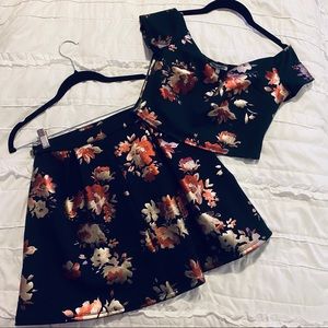 (NWT) Charlotte Russe Black Floral Skirt Top Set
